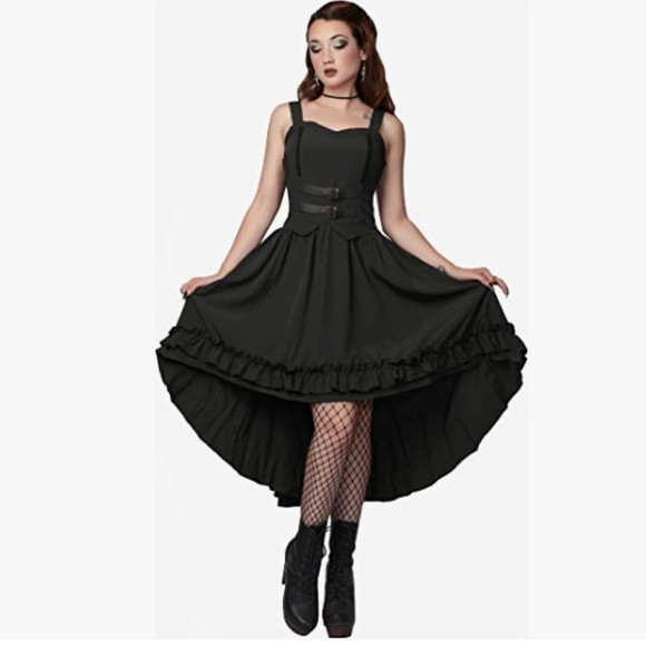 Vintage Ruffle Dress w/ Hi-Lo Hem Goth Steampunk Dress, Black, Size Small, NWOT - Picture 4 of 16